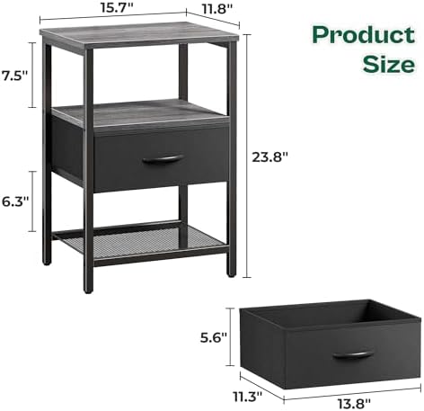 Huuger Nightstand Set of 2, Night Stand with Fabric Drawer, Mesh Shelf - Image 3
