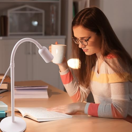 DAMI Dimmable LED Desk Lamp USB Powered, 3 Color Modes Flexible Gooseneck Reading Light, Eye-Caring Small Table Lamp for Home Office Study Bedroom Dorm Bedside - White - Image 5