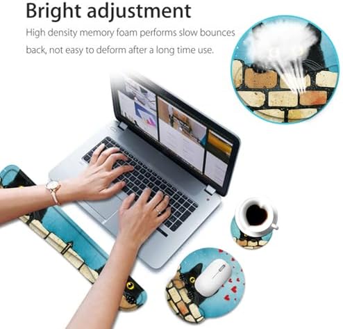Keyboard Wrist Rest and Mouse Pad Wrist Support Set with Coaster,Comfortable for Easy Typing,Pain Relief,Memory Foam Keyboard Pad Set for Laptop Mac,Cute Black Cat - Image 4