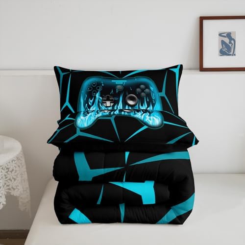 Feelyou Kids Game Console Comforter Set,3D Geometric Gaming Bedding Set Queen Size for Teens Boys,Blue and Black Gamer Comforter,Video Game Gaming Bed Set All Season for Game Lovers - Image 5