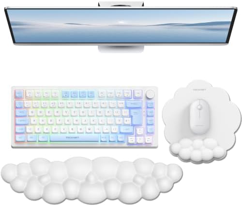 TECKNET Cloud Mouse Pad with Wrist Rest, Ergonomic Cloud Wrist Rest with Non-Slip Base, PU Leather Memory Foam Mouse Pad Wrist Support for Keyboard and Mouse, Pain Relief for Typing, Gaming, White by Tecknet