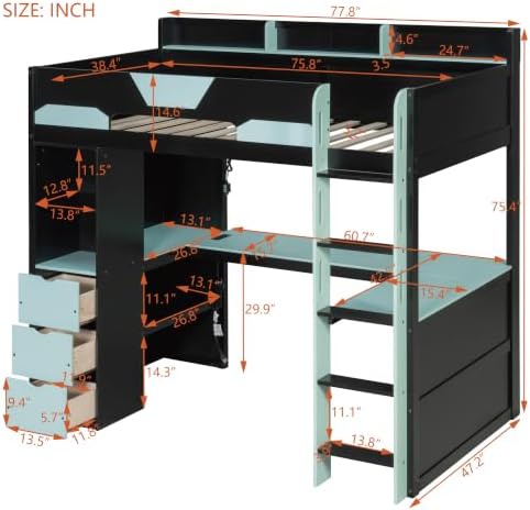 Merax Twin Size Wood Gaming Loft Bed with U-Shaped Desk, Lights & USB Ports - Image 2