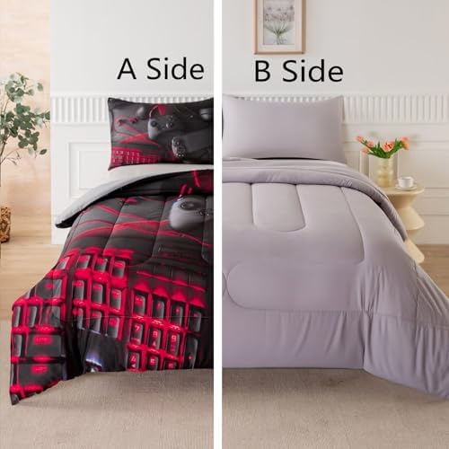 Gaming Comforter for Boys Teens,Game Bedding Sets Queen,Kids Gamer Comforter Set,Video Game Bedroom Bed Set Controller Duvet All Season 3 Piece - Image 4