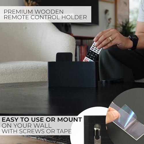 Wooden Remote Control Holder - Adhesive Wall Mount Caddy for 3-4 Remotes - Image 3