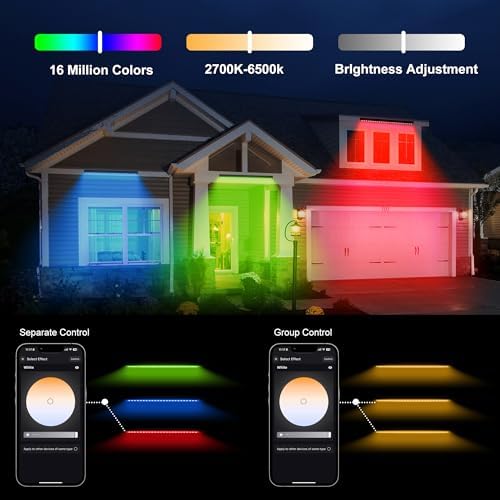 Smart Wall Washer Light Bar 20in RGBCW – Linkable Waterproof LED Light for Indoors/Outdoors with App/Voice Control, 16M Colors, Dimmable, Music Sync, 50 Scene Modes, Timer, AC120V - Image 3