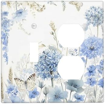 Decorative Outlet Covers Blue Floral Hydrangea Watercolor Wildflower 2 Gang Combination 1 Toggle/1 Duplex Light Switch Cover Gfci Wall Plate Electrical Receptacle Switchplate for Bathroom by JOOJIAO