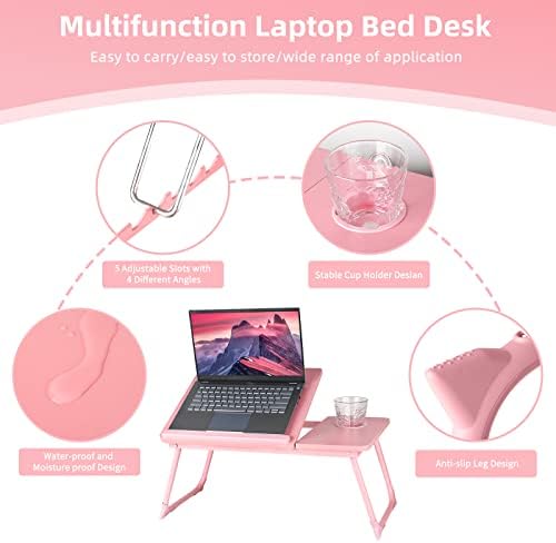 CloudTrip Laptop Desk for Bed or Couch, Lap Desk, Woking in Bed Desk, Home Office Desks, Breakfast Tray, Desk with Cup Holder, Watching Movies in Bed, Laptop Stand for Bed, Fordable Legs Desk (Pink) - Image 3