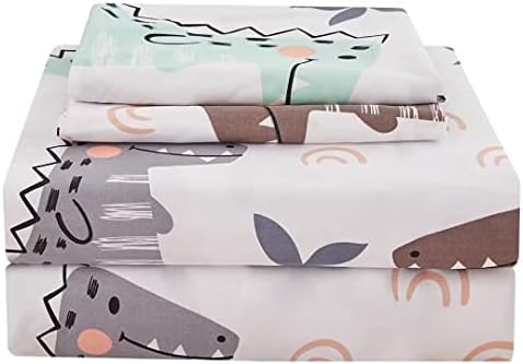 JSD Dinosaur Kids Sheet Set Twin Size, 3 Piece Palm Tree Printed Microfiber Bed Sheets Deep Pocket by JSD