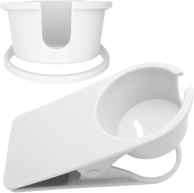 YOY 2 Pack Drink Cup Holder Clip - Table Desk Side Water Glass Beer Bottle Beverage Soda Coffee Mug Holder Cup Saucer Clip Design for Home Office, White - Image 3