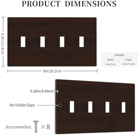 Decorative Switch Plate Covers Rustic Vintage Dark Brown Wood Grain 4 Gang Light Switch Cover Plate Quad Toggle Wall Plate 4 Hole Electrical Switchplatedimmer Faceplate for Farmhouse Decor - Image 5