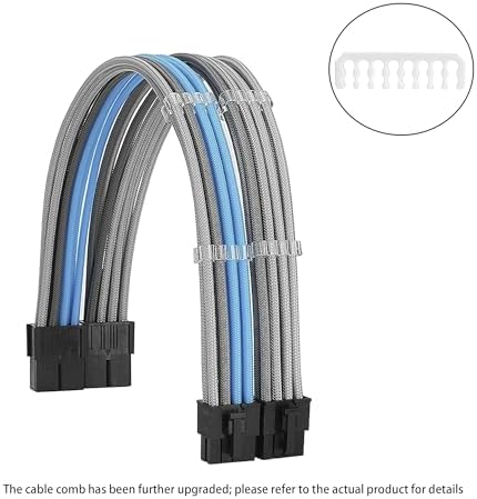 Formulamod PSU Cable Extension Kit 18AWG Sleeved, 24 Pin ATX + 8 Pin EPS + Dual 8 Pin PCI-E, Custom PC Cable Extensions with Combs for Clean Cable Management & Gaming PC Build (Silver Grey Sky Blue) - Image 2