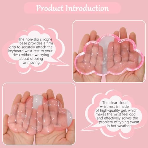 Acrylic Computer Keyboard Stand with Gel Cloud Wrist Rest Keyboard Riser with Comfortable Clear Silicone Mouse Wrist Pad Ergonomic Tilted Transparent Keyboard Holder for Desktop Office Hot Pink - Image 2
