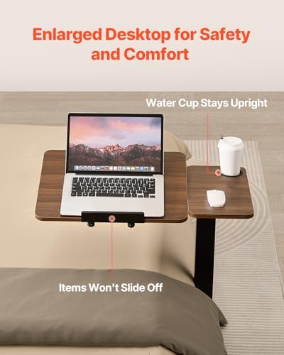 VEVOR Overbed Table, Mobile Hospital Bed Table, Over Bed Table with Wheels Adjustable Height, Rolling Laptop Desk with Tilting Top & Cup Holder, Portable Over Bed Desk for Home, Office, Study, Wood - Image 5