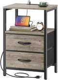 Huuger Nightstand with Charging Station, Side Table with Fabric Drawers by Huuger