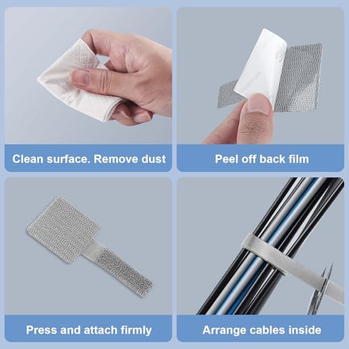 Adhesive Under Desk Cable Management Kit - 45 PCS Sticky Back Velcro Ties + 2 Rolls Extension Straps for No Drill Cord Organization, Home Office (Mixed Colors) - Image 3