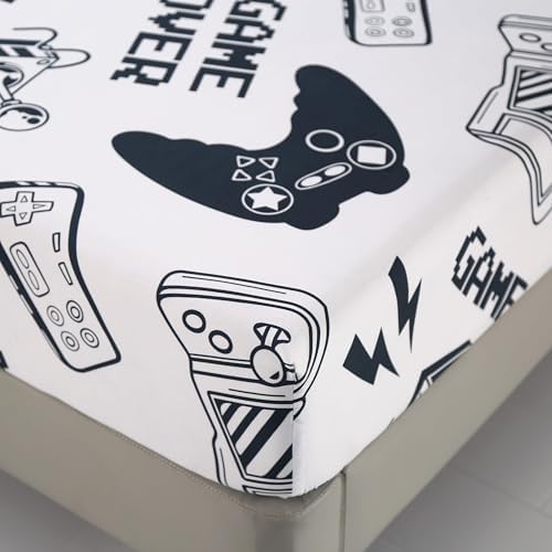 SDIII 4PCS Black and White Gamer Bedding Sheet Sets for Boys Girls Teens and Kids, Bed in a Bag Sheet Set Queen Size, Video Game Bed Sheet Set on Amazon, Queen - Image 3