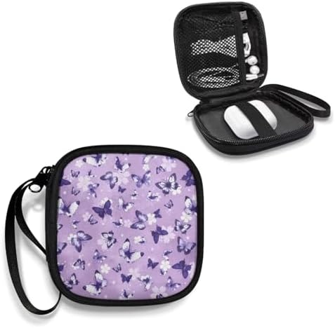 Purple Butterfly Floral Headphones Carrying Case, Protective Shell Travel Bag for Cable, Charger Storage for Earphone, Earbud, Earpieces - Image 2