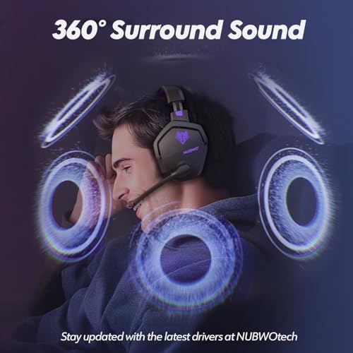 NUBWO Wireless Gaming Headset with Mic for Ps5 Ps4 PC, Zero Interference, 100-Hour Battery All-Day Play, 23ms Sync​ for Fortnite & Call of Duty/FPS Gamers, Triple Mode All Devices Compatible - Purple - Image 4