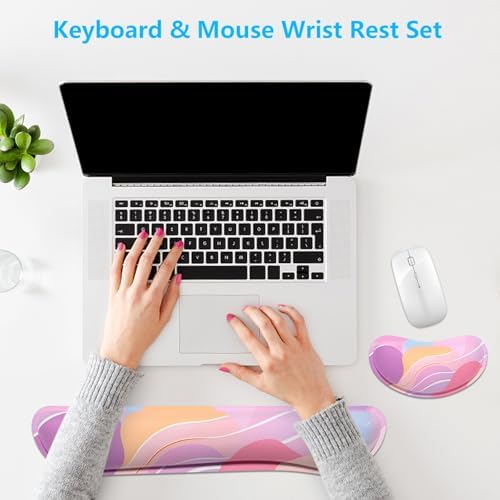 Dapesuom Enlarge Keyboard Wrist Rest, Memory Foam Wrist Cushion for Desk Mats Support, Typing Pain Relief Keyboard Mouse Pad Rests Set with Non-Slip Base for Gaming Laptop Computer, Purple Abstract - Image 7