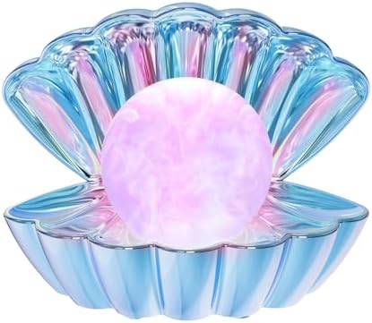 LKUA Shell Pearl Beach Themed Night Light, RGB 8 Colors Changing Mood Shell Pearl Lamps, Bedside LED Clamshell Portable Night Lights for Bar (Electroplating Blue) by LKUA