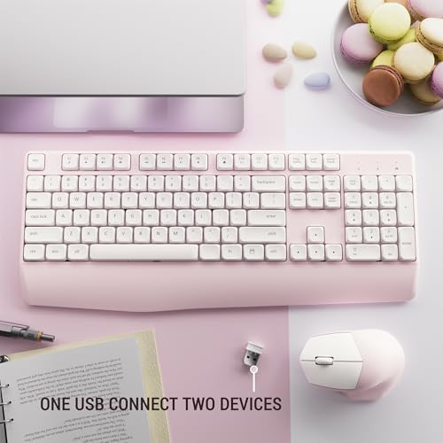 MPTOG Ergonomic Wireless Keyboard and Mouse Combo, Pink White - Image 6