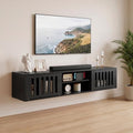 59" Floating TV Stand Wall Mounted with Power Outlet, Black by LANDASSYHOME