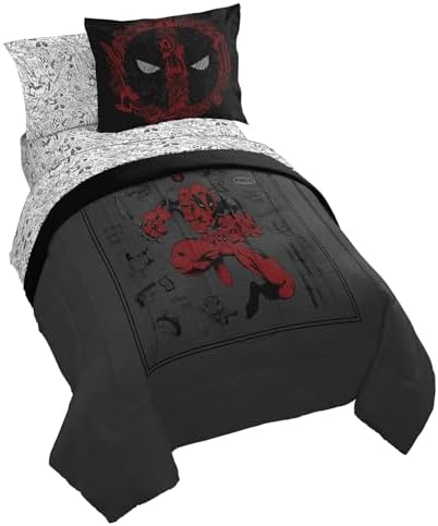 Marvel Deadpool Twin Comforter Set 5 Piece Soft Bedding for Boys, Gray by JayFranco