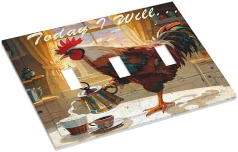 Decorative Light Switch Cover Plate Vintage Funny Chicken Rooster 3 Gang Wall Plate Triple Toggle Switch Plate Covers 3 Hole Electrical Switchplate Dimmer Faceplate for Kitchen Decor - Image 3