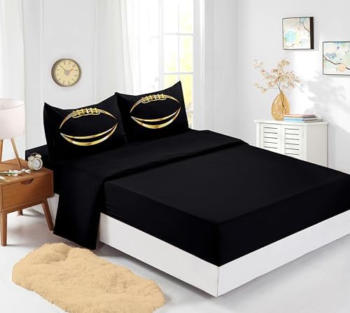 Football Comforter Sets,6 PCS Football Bedding Set for Boys,Kids Comforter Sets for Boys,Full Black and Gold Comforters Sets for Boy,Bed in A Bag with Sheets - Image 5