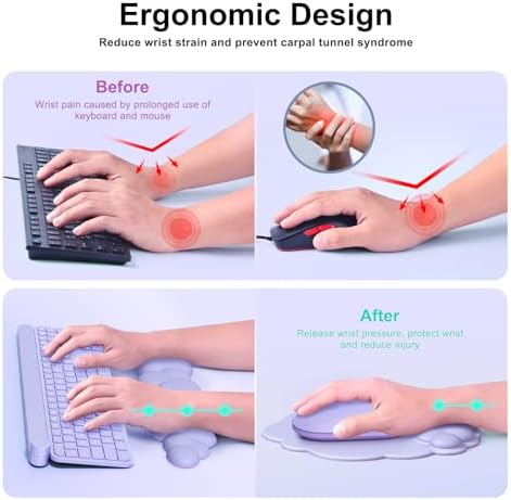 MOKURU Cloud Mouse Pad with Wrist Rest, Cloud Keyboard Wrist Rest, Mouse Pad Wrist Support, Ergonomic Keyboard Mouse Wrist Support (Purple) - Image 3