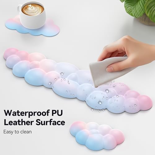 TECKNET Cloud Keyboard Wrist Rest Set, Cloud Wrist Rest with Non-Slip Base, PU Leather Wrist Pad for Keyboard with Ergonomic Memory Foam for Computer Laptop Office Gaming and Pain Relief, Rainbow - Image 5