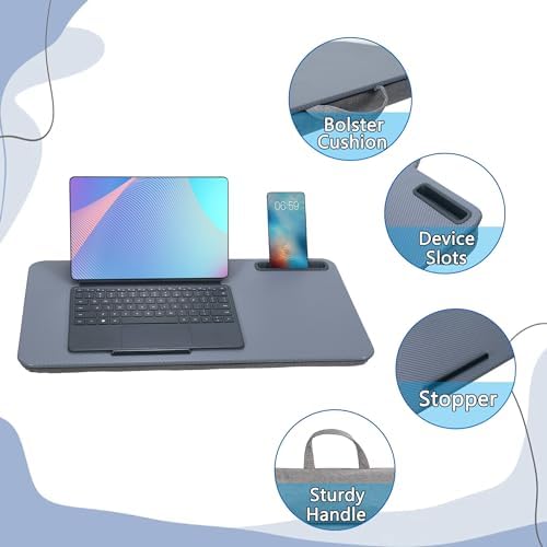 Portable Laptop Desk Fits Up to 16“ Laptops, with Tablet Slot, Built-in Cushion, Great for Home & Office,Lap Desk for Laptop,Lap Desk with Cushion (Dark Grey, Large) - Image 4