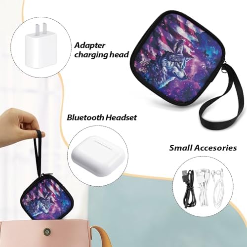 American Flag Wolf Earbuds Case Portable Earbuds Carrying Case, Portable Earphone Case Phone Accessories Organizer with Handle for SD Card, USB Charging Cable - Image 6