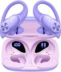 PocBuds Bluetooth Headphones Wireless Earbuds 80hrs Playtime Wireless Charging Case Digital Display Sports Ear buds with Earhook Deep Bass IPX7 Waterproof Over-Ear Earphones for TV Phone Laptop Purple by PocBuds