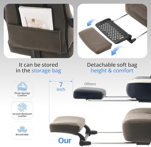 Gaming Chair Breathable Leather with Pocket Spring Cushion, Wide and High Ergonomic Office Chair with Headrest, Computer Gaming Chair with Footrest for Adult and Teen (Grey Leather) - Image 3