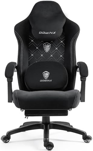 Dowinx Gaming Chair with Heated Massage Lumbar Support,Big and Tall Fabric Gaming Chairs for Adults with Footrest, Ergonomic Computer Game Chair with Poket Spring Cushions, 350lbs, Black and White by Dowinx