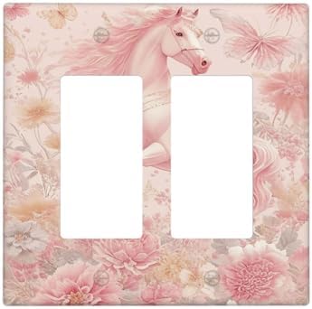 Decorative Outlet Covers Fantastical Pink Horse and Flowers 2 Gang Light Switch Cover Plate Double Rocker Wall Plate Gfci Switch Plate Covers Plug Faceplate for Bedroom Decor by JOOJIAO