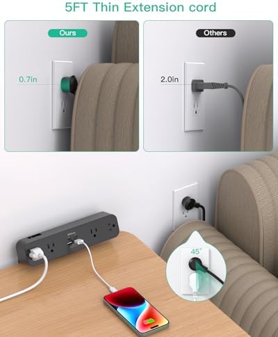 Mifaso PD65W Desk Clamp Power Strip, 1080J Surge Protector, 2 USB C - Image 5