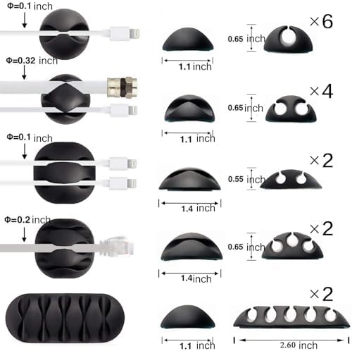 OHill 16-Pack Black Cord Organizer - Adhesive Cable Clips Holder for Desk, Wall, Car - Wire Management Clips for iPhone Charger, USB, Computer Cables -Cord Keepers with Strong Sticky Backing - Image 2