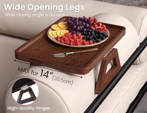 2 Pack Bamboo Couch Arm Tray,Folding Sofa Armrest Table(Brown) - Image 3