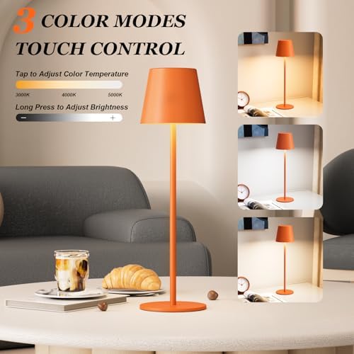 Kakanuo Cordless Table Lamp Rechargeable Orange - KK 2 Pack 5000mAH Battery Operated Lamp for Counter, 3 Color Stepless Dimming Wireless Lamp for Dining Kitchen, Outdoor Patio, Touch Control - Image 2
