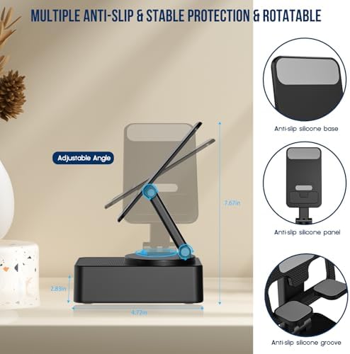 Cell Phone Stand with Wireless Bluetooth Speaker, LED, Anti-Slip Base HD Surround Sound,Perfect for Home/Outdoor with Bluetooth Speaker for Desk Compatible with iPhone/ipad/Android,Gifts for Men Women - Image 3
