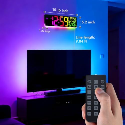 16.5" Large Digital Wall Clock for Classroom, Sync Screen RGB Backlight - Image 3