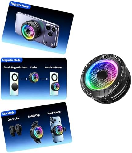 Magnetic Phone Cooler, Low Noise USB Cooling Fan with Smart Temp Control, RGB Light, Magnetic Ring & Clip Compatible, Cellphone Radiator for iPhone Magnetic Series/Android/Tablet/iPad - Image 3