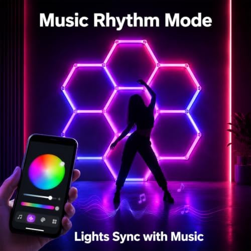 RGB Hexagon LED Garage Lights, 7 Hexagons 31 Tubes, App & Remote Control Color Changing Honeycomb Wall Ceiling Lights for Garage, Gaming Room, Gym, Car Detailing Shop - Image 6