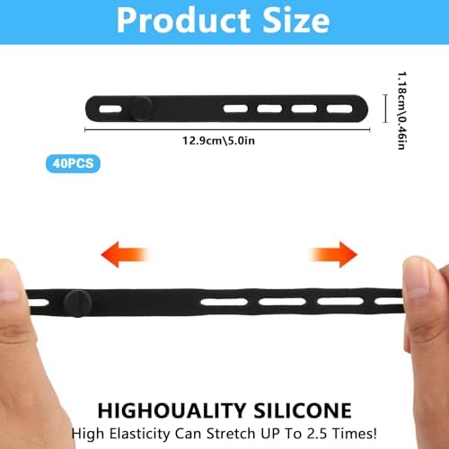 40 Pcs Black Silicone Cable Ties, Reusable Cable Straps Wire Organizer. - Image 2