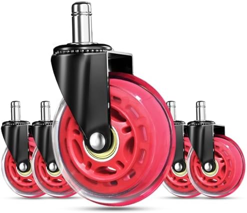 RidRed Gaming Chair Wheels - Heavy-Duty Office Chair Wheels - Replacement Rubber Casters- Universal Fit 3 Inch Chair Casters, Noise Free, Fits 98% Chair, for All Floor (Red) by RidRed