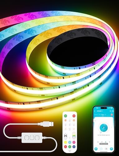 PAUTIX RGB Smart IC COB LED Strip Light USB 5V 6.56ft/2m,Work with Alexa/Google Assistant,Color Chasing UL-Listed Multicolor Flexible Tape LED Strip Light,for Cabinet,TV,Bedroom,Party DIY Decoration by PAUTIX