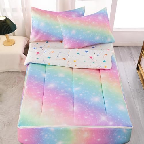 A Nice Night Zipper Bedding for Girls Gradient Glitter Comforter Set,Pink Yellow Rainbow Galaxy Kids Bedding Set,Twin Size by ANICENIGHT