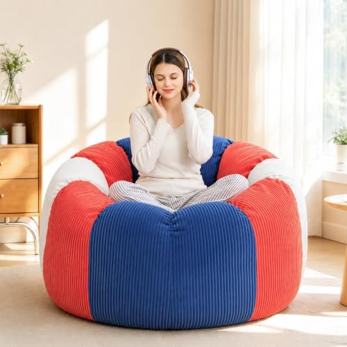 Giant Bean Bag Chair for Adults, Shredded Foam Floor Lounge Chair with Arms | Colorful corduroy, roomy comfort for living rooms, bedrooms, reading nooks, gaming rooms, movie nights, and time with pets by SnugSofeeFoamSofa